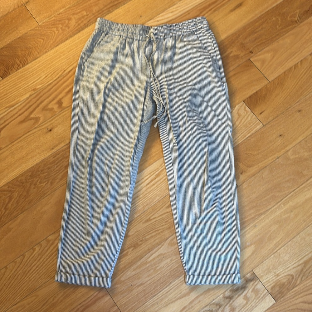 J.Crew Black and White Striped linen/cotton cropped pants